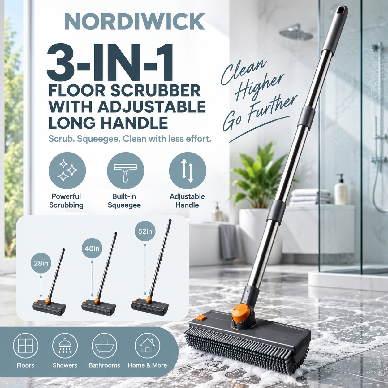Brosse de nettoyage et raclette 3 en 1 à long manche
